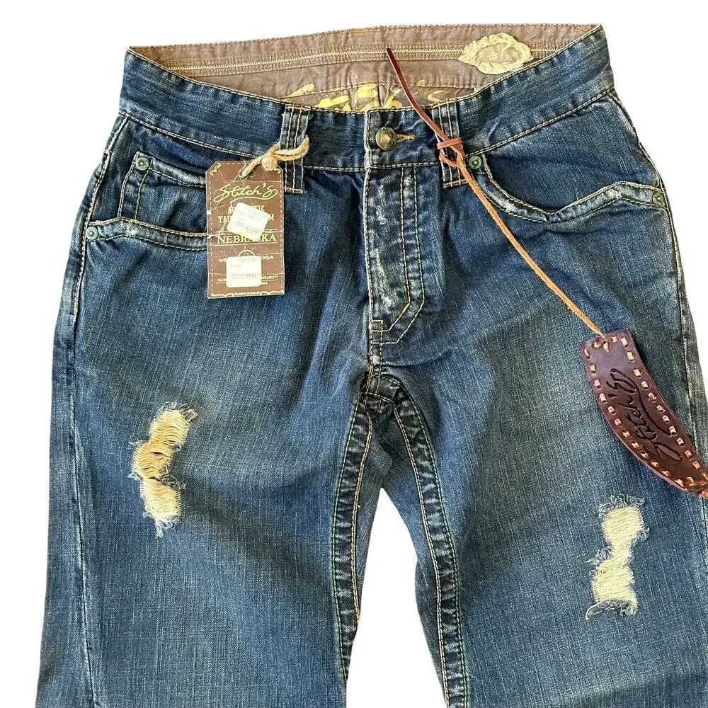 Stitch's Y2K Nebraska Flare Wide Leg Button Fly Buffalo Nickel Jeans Size 31 NWT - Picture 3 of 11